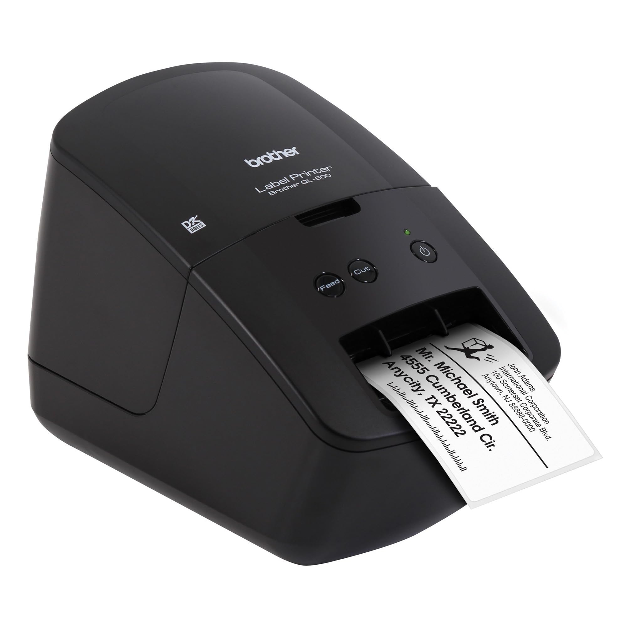 QL-600 Desktop Monochrome Label Printer, up to 2.4" Label Width, No ink required, uses Brother Genuine DK drop-in Rolls for Fast Labeling and easy integration with Microsoft applications