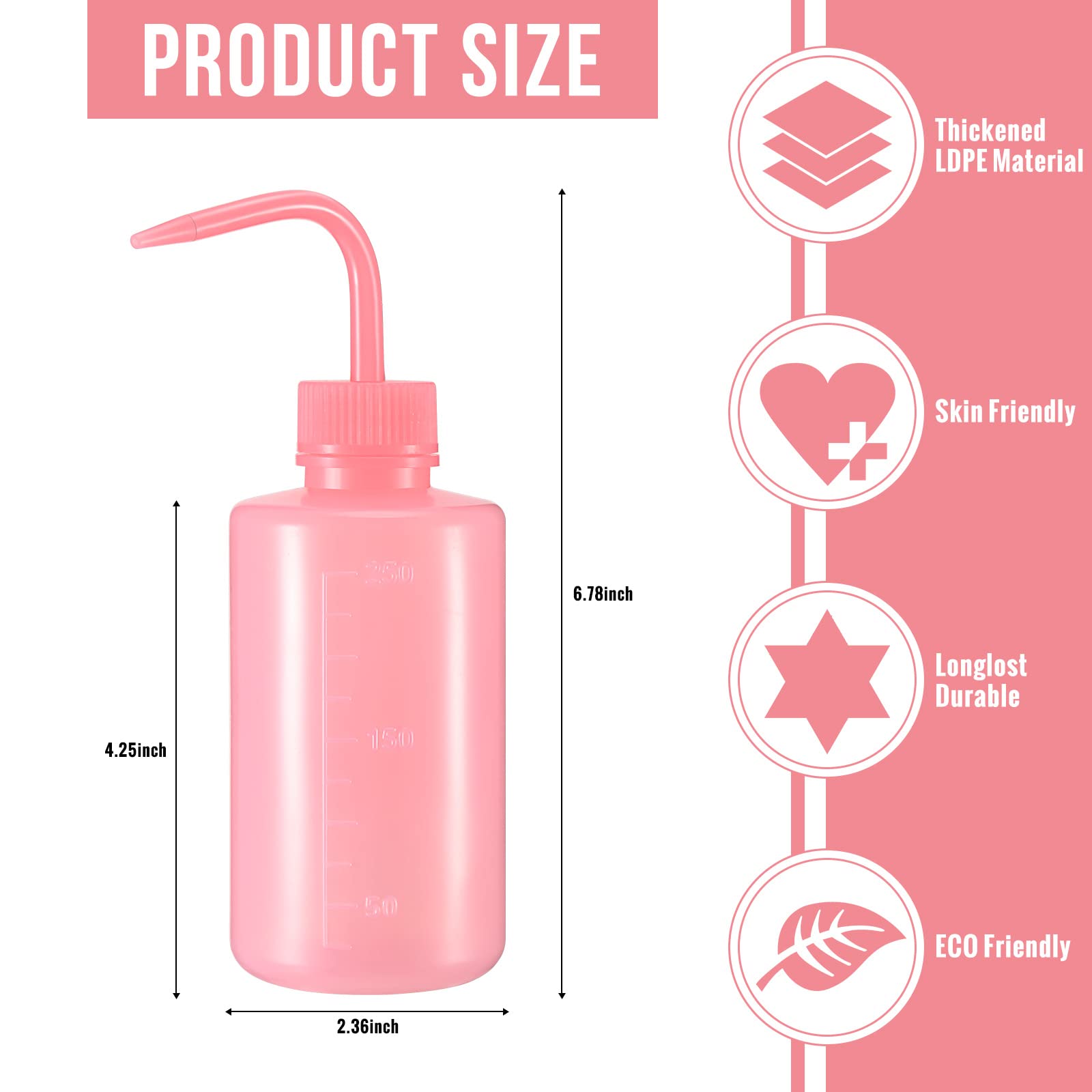 Lallisa 30 Stück 250 ml rosa Tattoo-Waschflaschen, schmale Öffnung, Quetschflaschen, Sukkulenten-Bewässerungsflasche, Wasserspritzflasche, Wimpernwaschflasche, Laborwaschflaschen, Spülflasche für