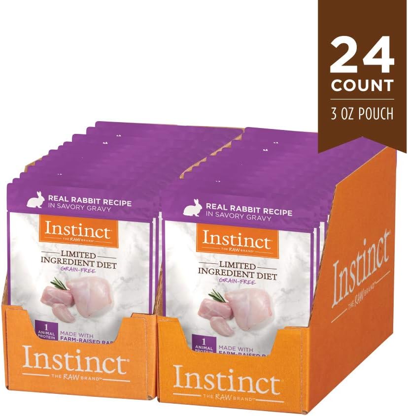 Instinct Limited Ingredient Diet, Natural Wet Cat Food Topper, Grain Free Recipe - Real Rabbit, 3 oz. Pouches (Pack of 24)