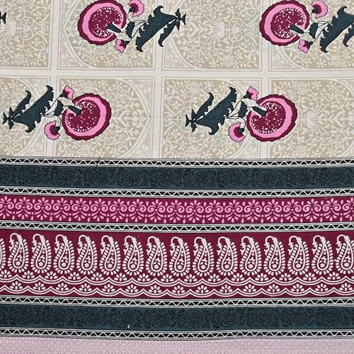 Image of 100% Cotton Single Bedsheet with 1 Pillow Cover | 240 TC Pure Cotton Flat Bed Sheet | Traditional Jaipuri Printed Bedding Set | Soft & Breathable | 60 x 90 Inch (Rangmahal Single 02)