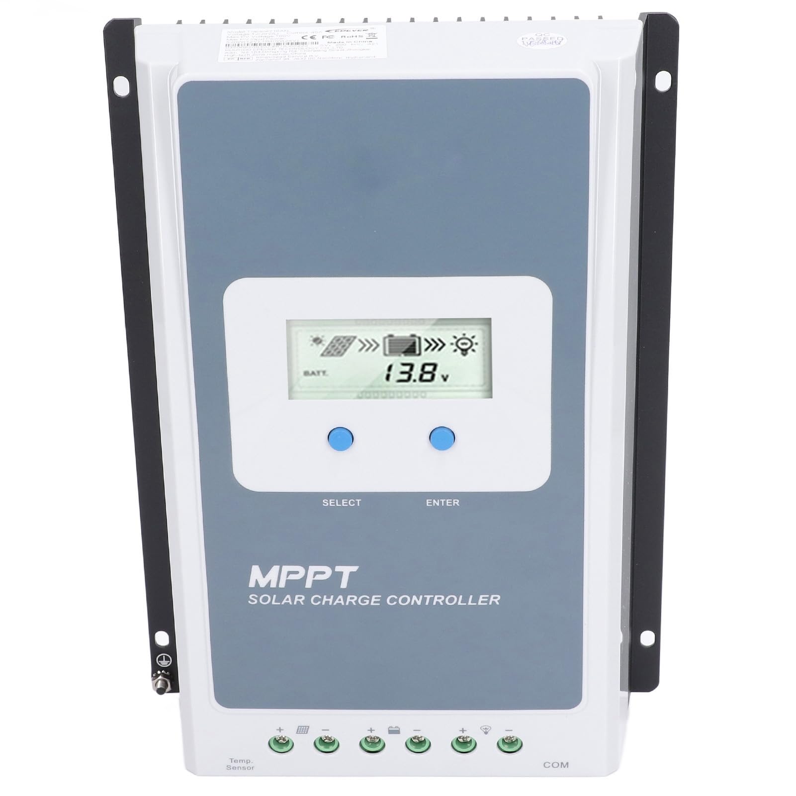 Regolatore di Carica Solare MPPT 40A con Telecomando e Sonda di Temperatura per e Impianti Domestici