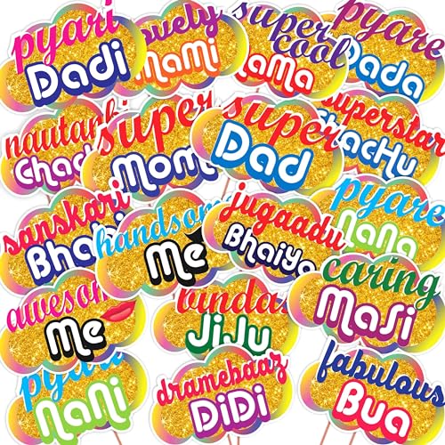 Image of Wobbox All Occasion Indian Family Photo Booth Party Props (18 Pieces)