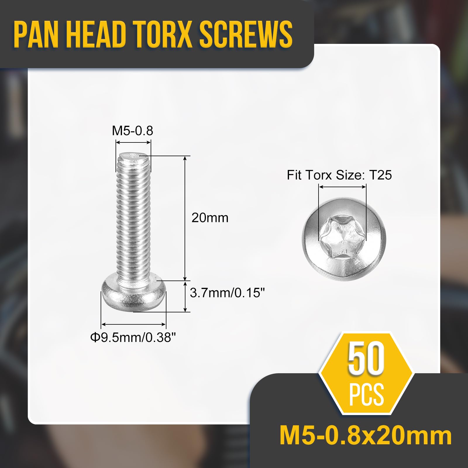 DTGN M5x20mm Pan Head Torx Security Screw, 50Pack, Good for Machinery - Image 2