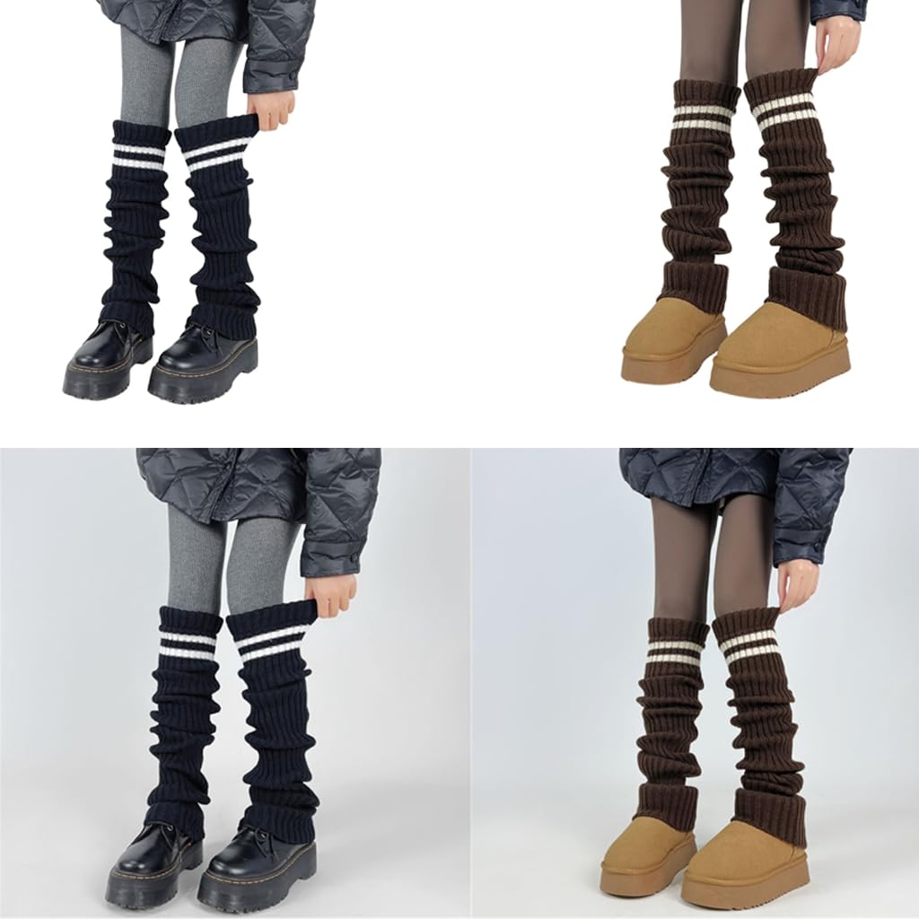 Women Thicken Ribbed Knit Leg Warmer Double Leg Covers Snow Boot Cuffs Over Knee Stacked Long Socks
