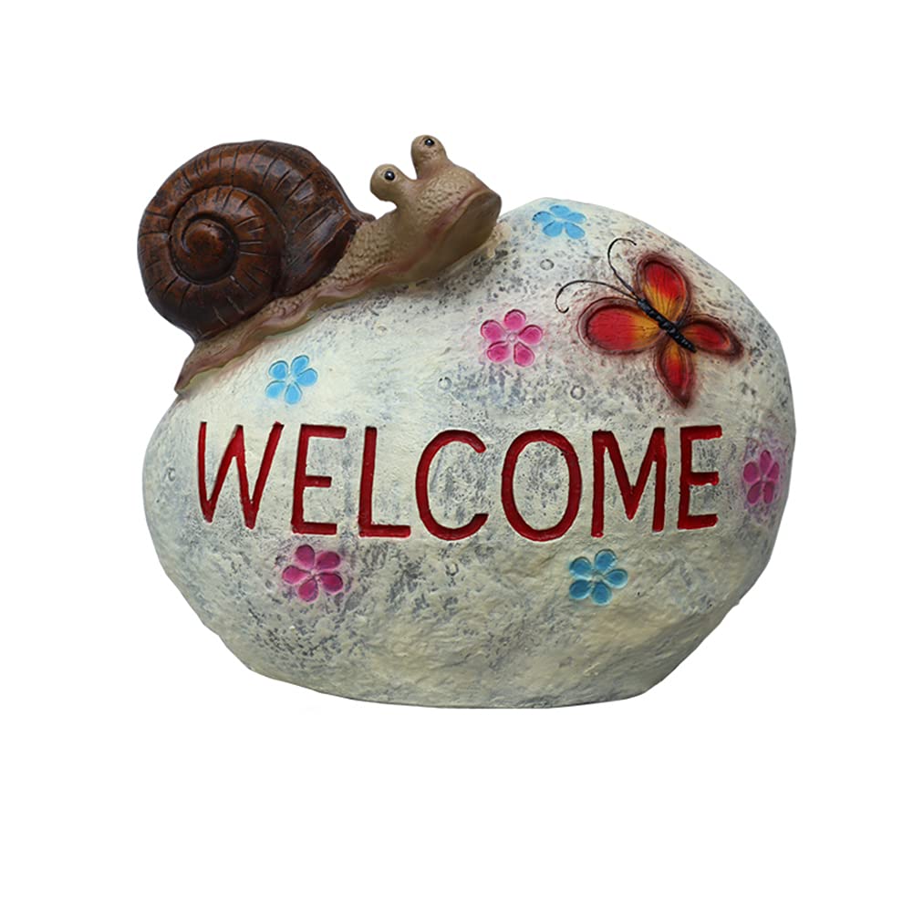 Statue escargot de jardin extérieur avec signe de bienvenue pour aménagement
