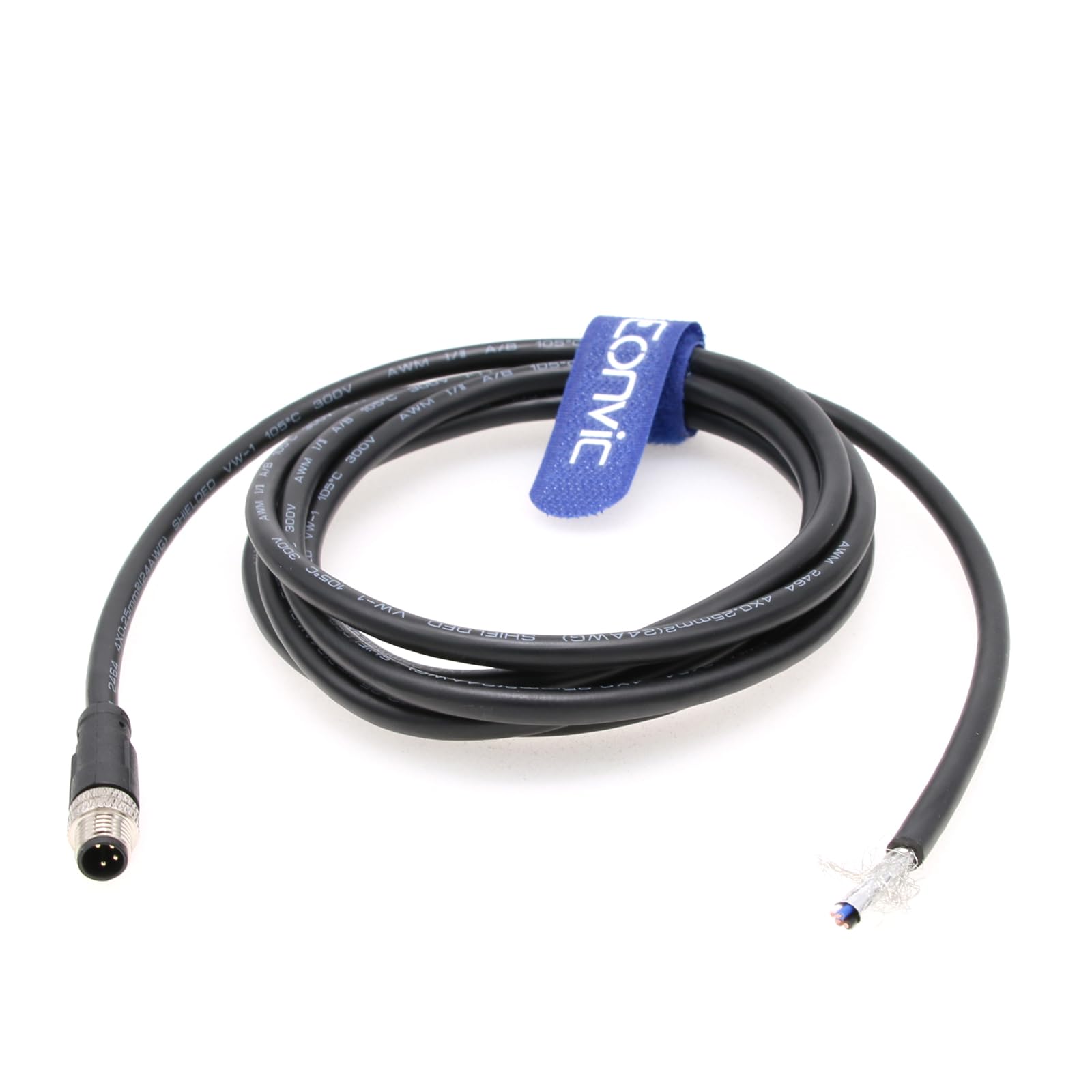 Eonvic Industrial M8 4 Pin A-Code Male to Open Connector Molded Shielded Aviation Sensor Cable Waterproof IP67 Cat 5e High Flex Cable 1M