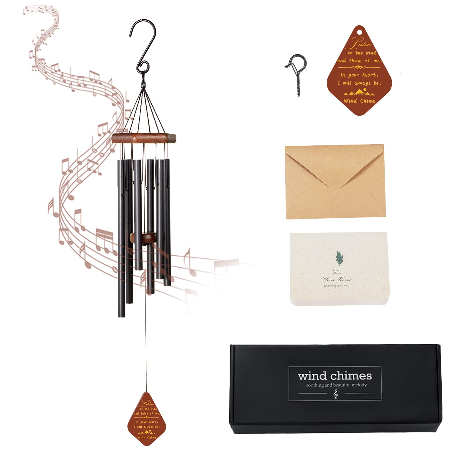 REDASW Wind Chimes for Outside for a Great Sympathy Memorial Gift - Metal Wind Chimes 3 Piece Set kit - to a Patio, Porch, Garden, or Backyard (Black , 32" Friend)