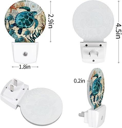 Miniatura 7 de Juego de 2 luces nocturnas de tortugas marinas enchufables a la pared, con sensor automático del anochecer al amanecer, lámparas LED de decoración