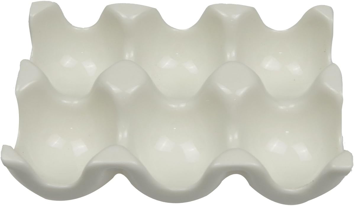 Ceramic 6-Cup Egg Holder Tray Crate for Refrigerator Storage, White