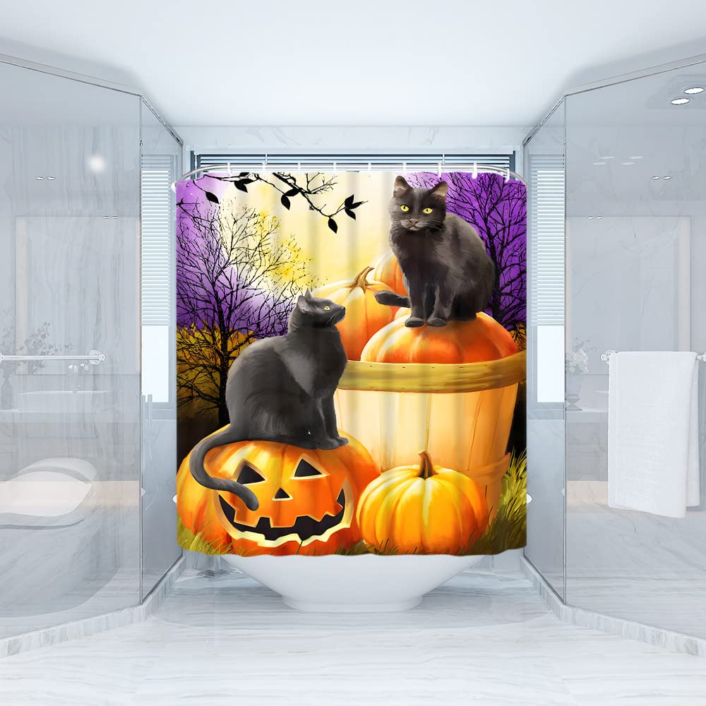 Halloween Hexe Duschvorhang - Gruseliges Design Mit Fledermäusen & Geistern, 180x180 Cm
