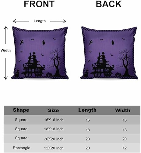 Miniatura 6 de Juego de 2 fundas de almohada de Halloween de 20 x 20 pulgadas, fundas de almohada decorativas de fantasma, castillo embrujado, para cama, sofá,
