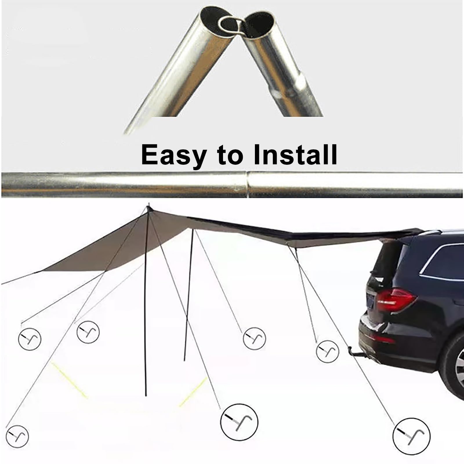 Tendalino Camper Teli da Campeggio Esagonali, Tenda Versatile Tendalino per Auto in Tessuto Oxford Rivestito in Argento 210D per Attività All'aperto, 440 * 200 cm