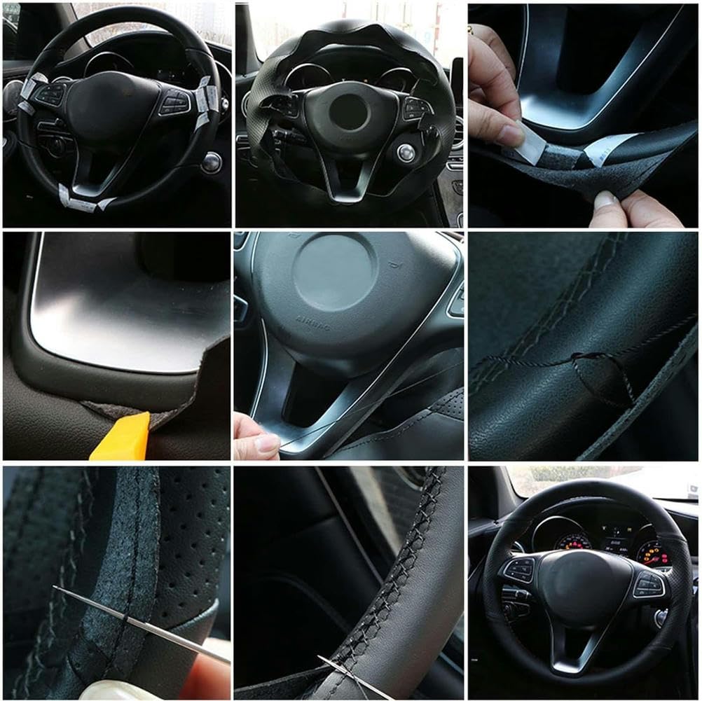 Coprivolante in Pelle Cucito a Mano per Auto Fai da Te,per Jeep Renegade 2016 2017 2018 2019,coprivolante Cucito a Mano Protezione Volante