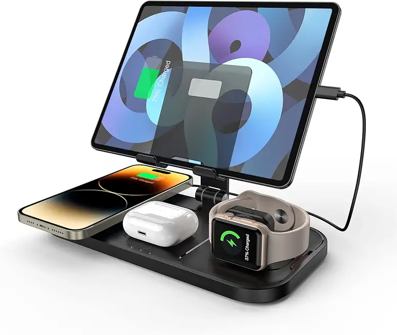Wireless Charger für Apple,4 in 1 Wireless Ladegerät für Apple Ladestation für iPhone 16/15/14/13/12/11, Ladestation für Apple Watch 9/8/7/6/5/SE/4/3/2, AirPods 3/2/Pro, Ladegerät für iPad