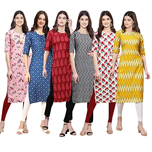 Image of Pinkmint Women's Crepe Digital Print Straight Kurta [Pack of 6] (CKE-329-353-330-333-341-343)