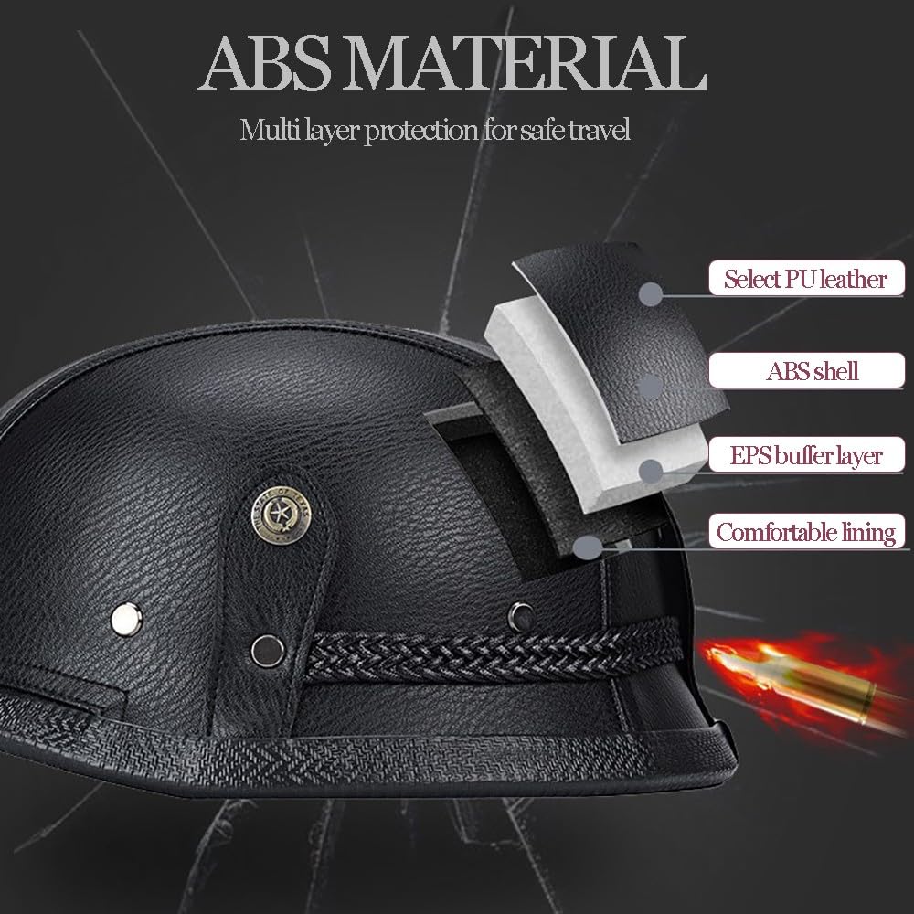 Retro Moto Casco Mezzo Pelle, Certificazione ECE Casco Jet Vintage con Occhiali da Aviatore, Caschi Scooter Caschi Street Cruiser da Uomo e da Donna