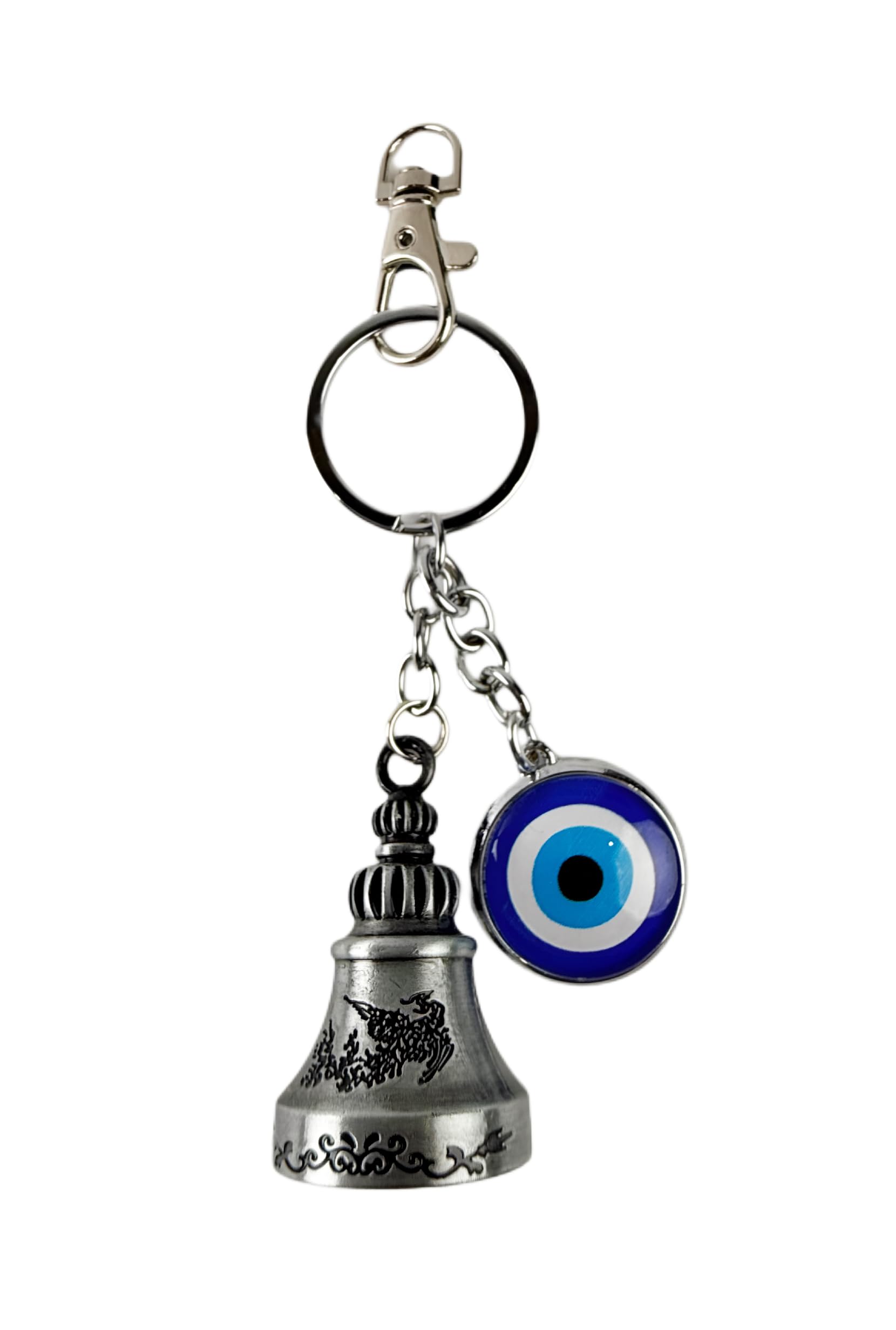 Guardian Belll KeyChain Tibetan Belll Key Chain Temple Belll with Evil Eye & Black Hook Metal Keyring Good Luck Negative Energy Protection-image-6