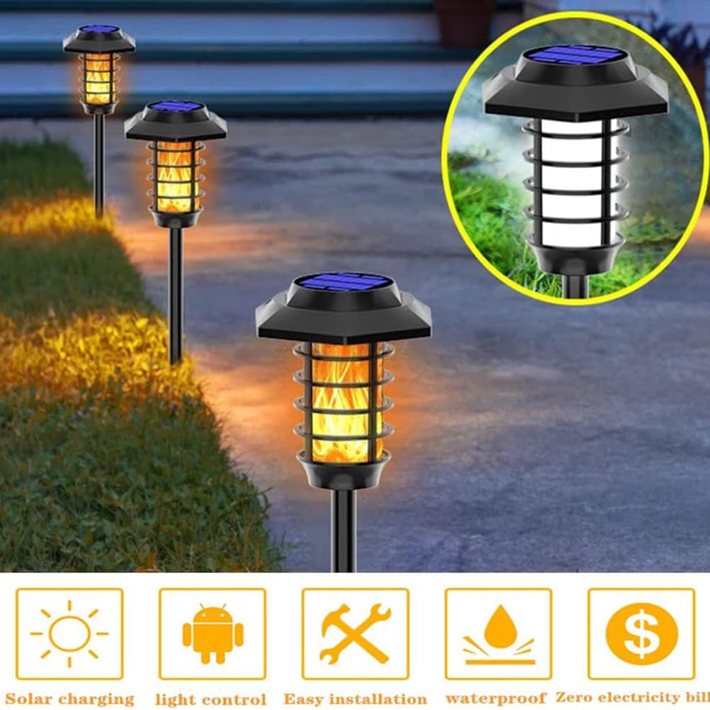 AoLa Solarlampen für Außen, 48 LED Solar Gartenfackeln Flammenlicht Fackel mit Realistischer Flammeneffekt IP65 Wasserdicht Solarleuchten für Garten Hof Balkon Auffahrt Weg Gartenbeleuchtung,4 Stück