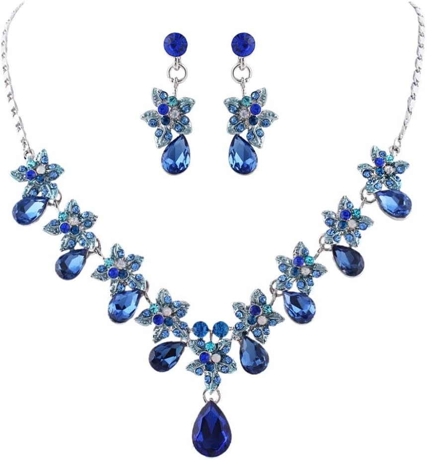 EVER FAITH Hibiscus Teardrop Austrian Crystal Necklace Earrings Set