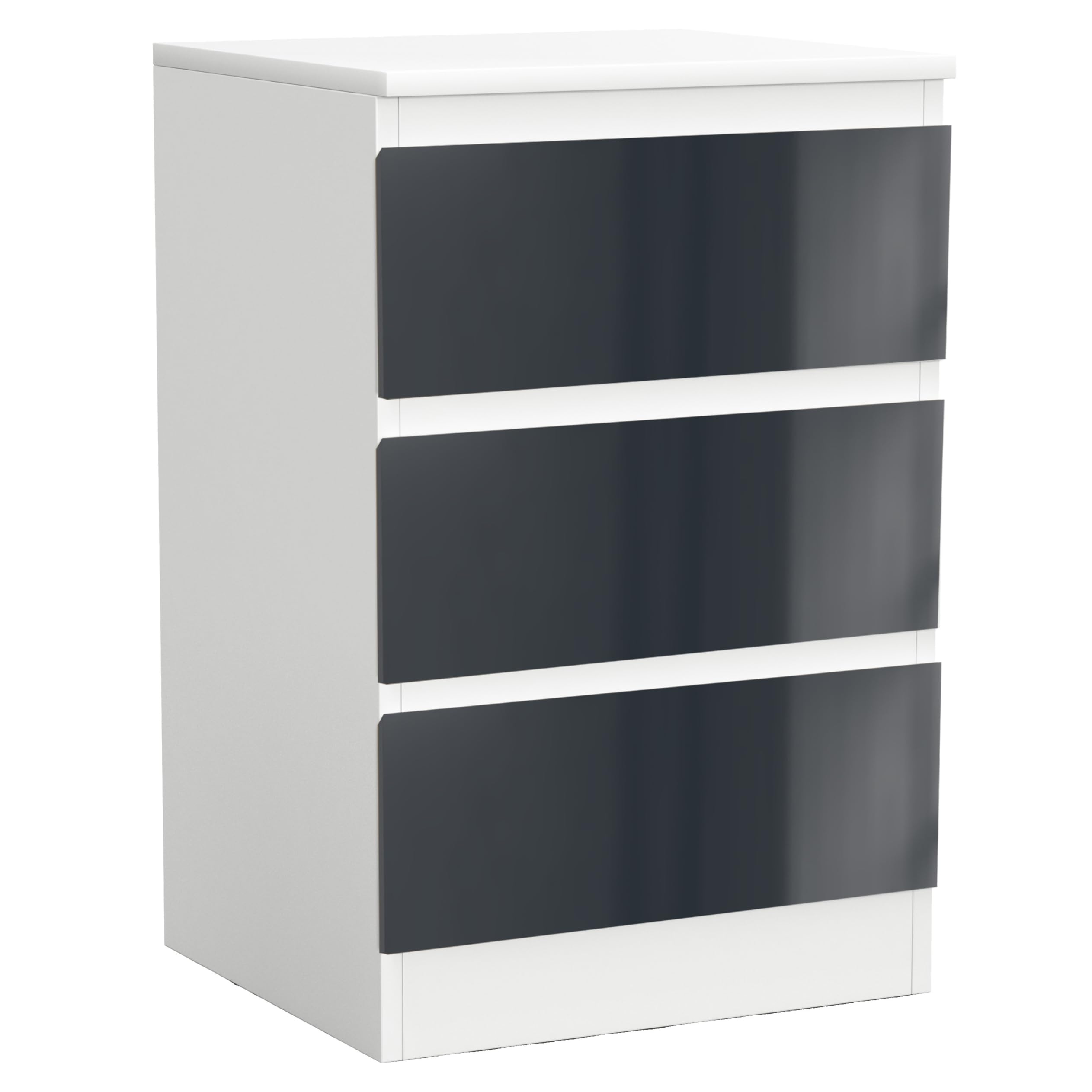 URBNLIVING 62cm High Gloss Bedside Chest of Drawers - 3 Drawer Bedroom Storage Cabinet with Smooth Metal Runner - Modern Dresser Bedside Table for Bedroom Living Room Office Hallway — image 1