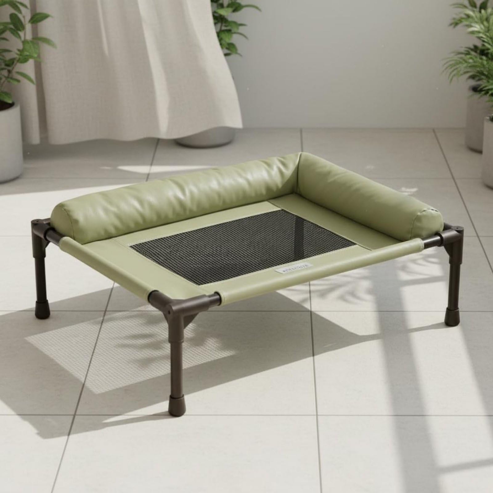 Letto Rialzato Animali Domestici Cot Sollevato Centro Mesh Cuscino Avvolgente Struttura Stabile Tessuto Moderno Pratico Adatto Gatti Casa Giardino, Verde, L