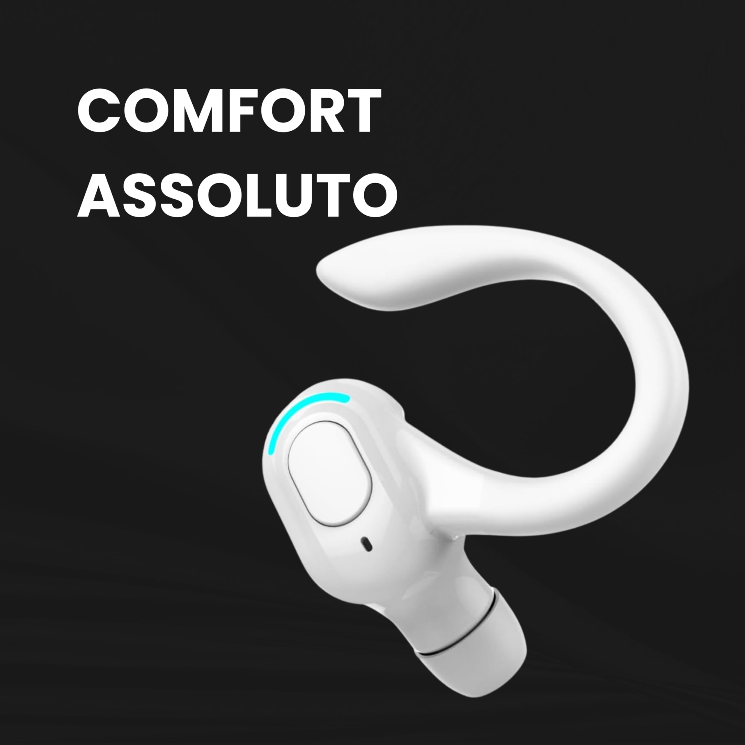Auricolare Bluetooth mono senza fili V5.2, design 360° sopra l'orecchio, microfono integrato, batteria 70 mAh, 20 ore di riproduzione, compatibile con iPhone, Android e PC