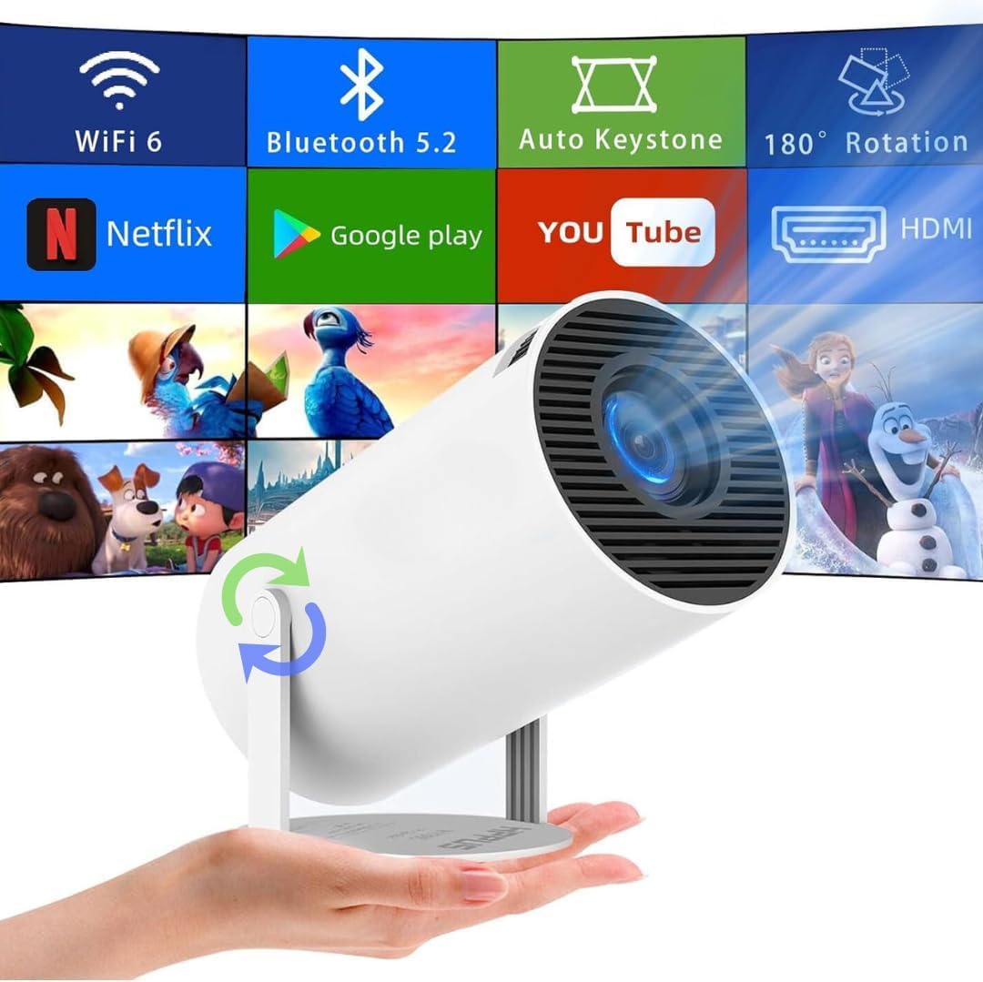 HY300 Pro Mini Projector, Portable 180 Degree 4K 1080P Dual Band WiFi 6...
