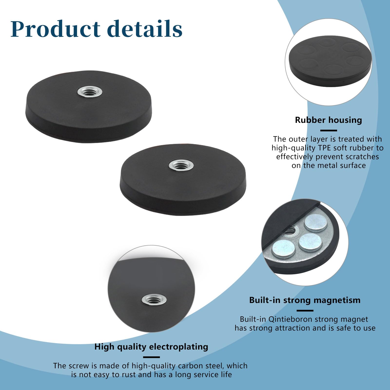 HSOKEW 12Pcs Round Rubber Coated Magnet, 43mm Rubber Neodymium Magnet with M4 Threaded Studs and Nut Anti Scratch Magnet Strong Magnetic Mount Base for Lighting Camera Tools Equipment