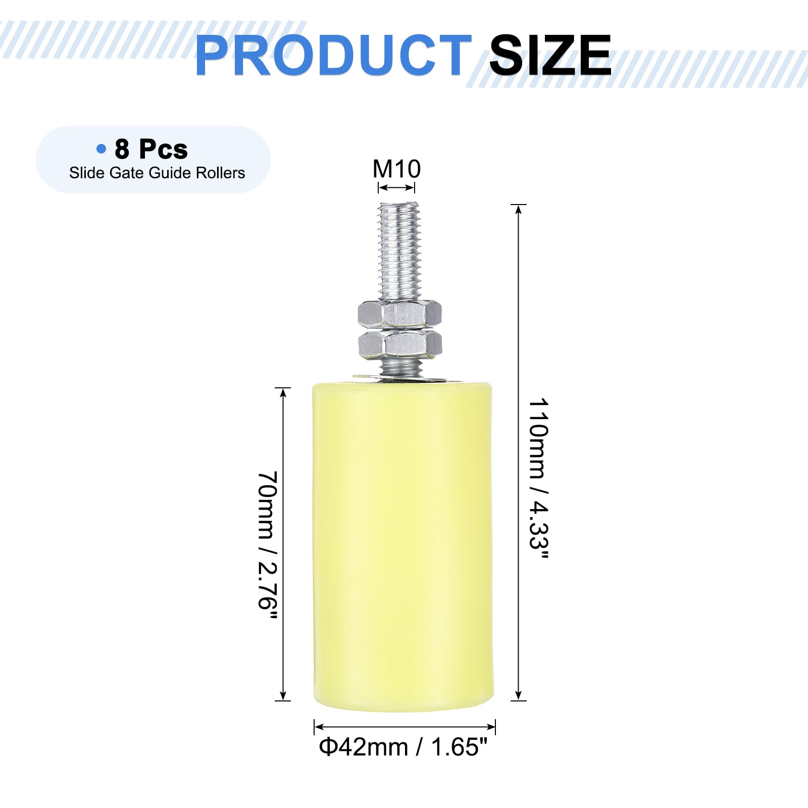QUARKZMAN 8pcs Galet Guide pour Portail Coulissant 40x70mm, M10 Roulette Nylon Guide au Sol pour Porte Grange Coulissante, Roue Universel avec Roulement à Billes Scellé pour Portail, Jaune