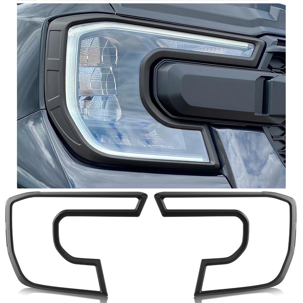 Scheinwerferblenden für Ford Ranger T9 2023-2026 Wildtrak Raptor Limited Zubehör, ABS Schwarze Scheinwerfer Abdeckung Blenden, Frontlicht Rahmen Scheinwerfercover