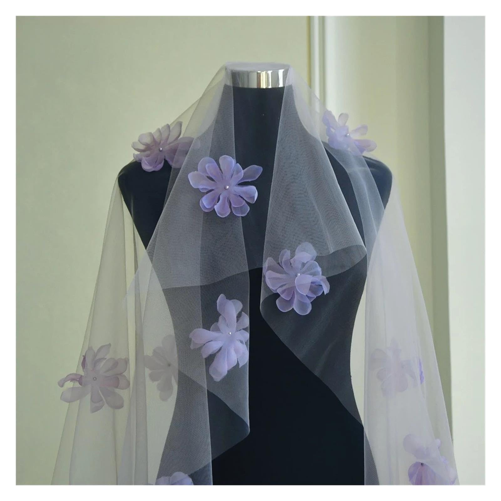 Velo da Sposa Sogno Velo con Fiori 3D Viola. cattedrale