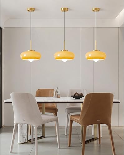 Miniatura 4 de Brikey Lámpara colgante de cristal naranja de 11 pulgadas, enchufe dorado con lámpara colgante de cristal, lámpara colgante LED para isla (naranja)