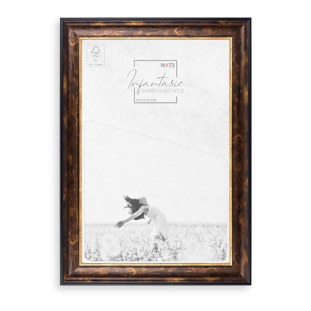 N°73 Barock Bilderrahmen 30x40 cm Bildmaß, Braun Schwarz Gold | breite Echtholz-Profilleiste, Acrylglas glasklar & bruchsicher, Vintage-Stil, HDF-Rückwand, Metallaufhänger, handgefertigt