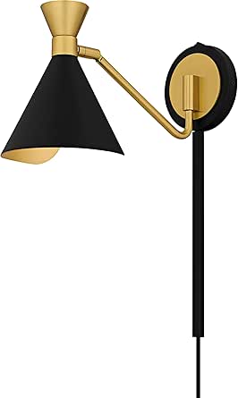 Quoizel Arden Modern Wall Sconce, 8 Inch 1-Light Matte Black Wall Light with Adjustable Metal Shade and Gold Accents, 60W, Wall Light for Bedroom, Dining, Hallway, or Home Office