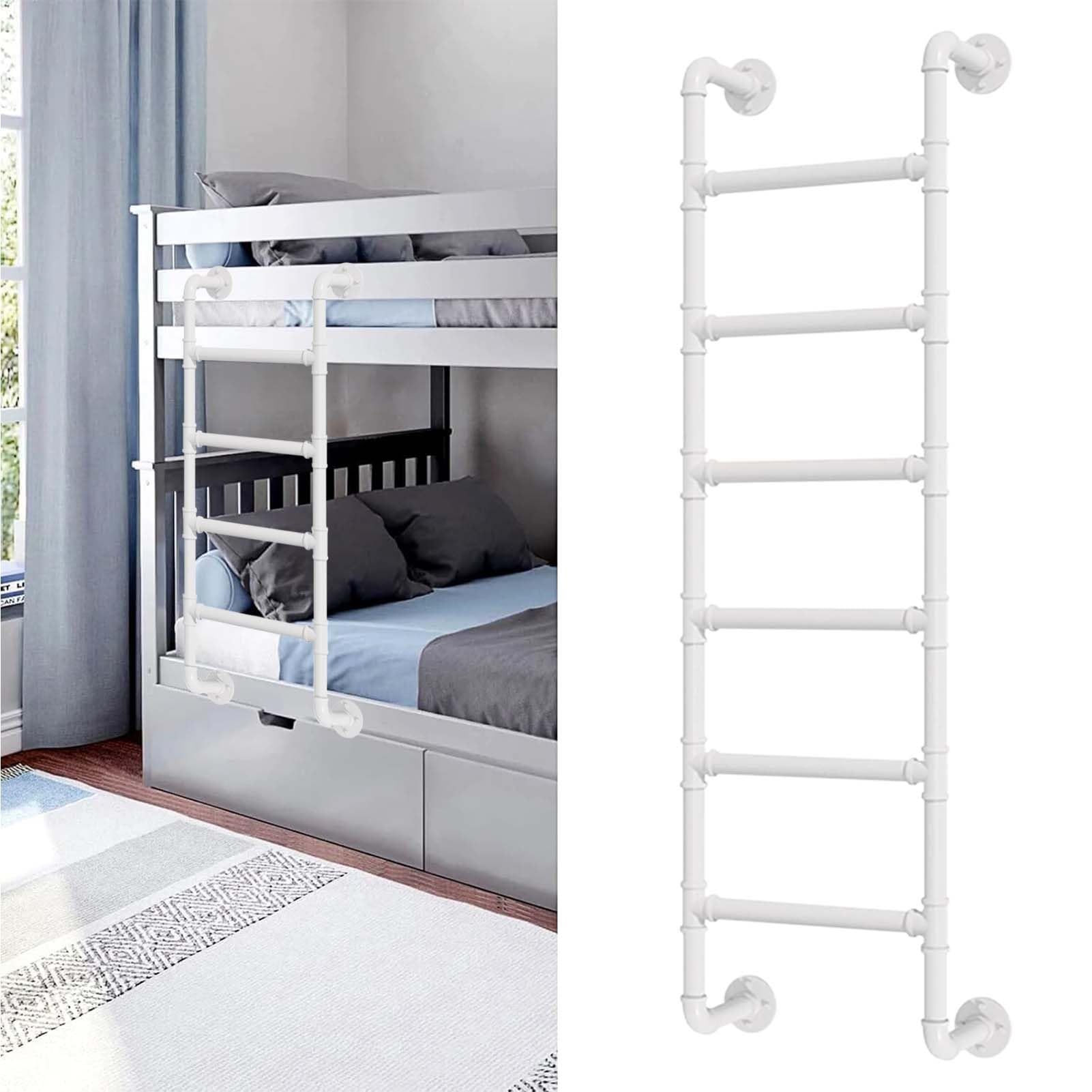 Escalera de hierro forjado blanca para litera doble en dormitorios infantiles