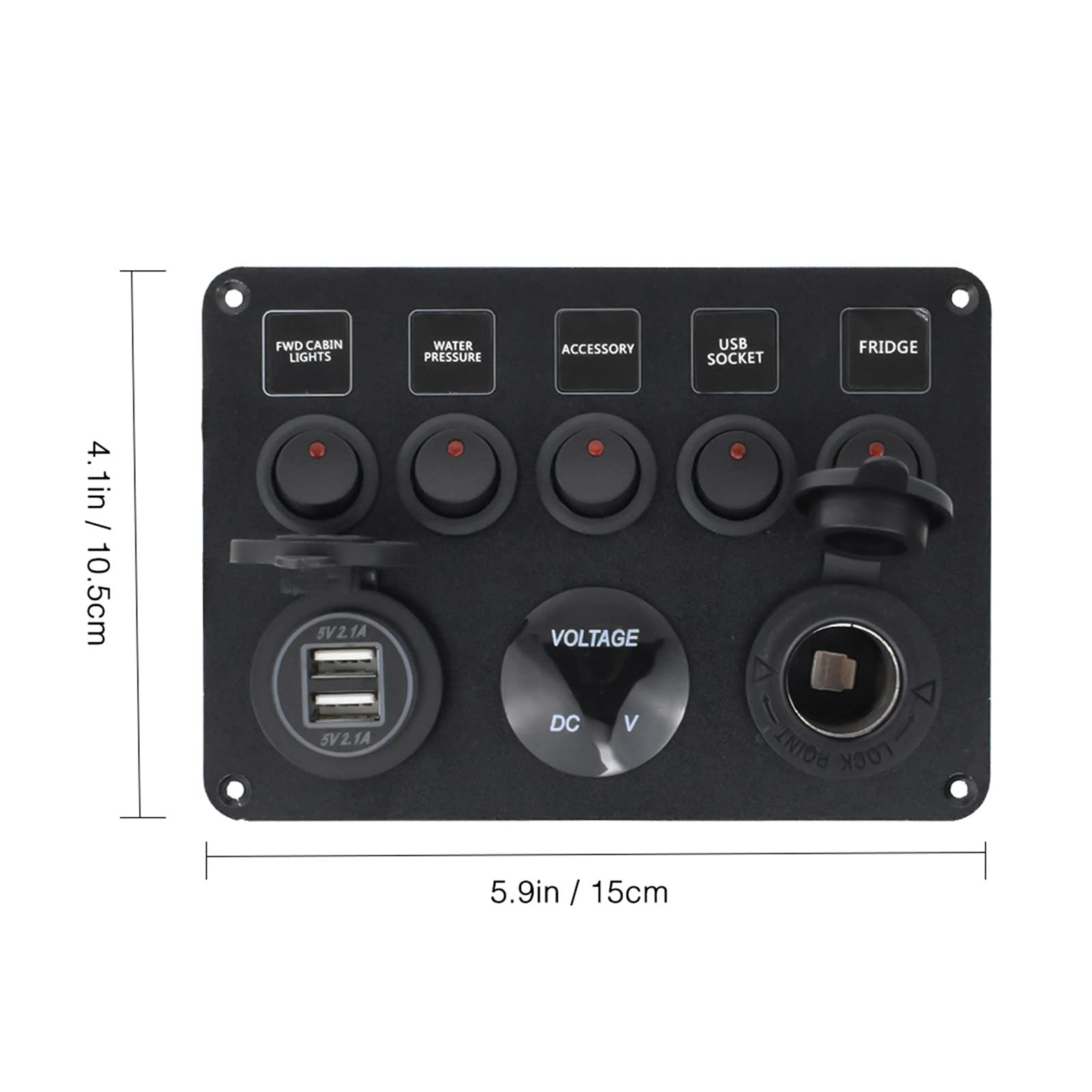 INEOUT Barca marina for auto da 5 Gang 12V GUIDATO Voltmetro digitale del circuito impermeabile del pannello dell'interruttore del rocker Dual USB Adattatori for caricabatterie da auto portuali (Colo