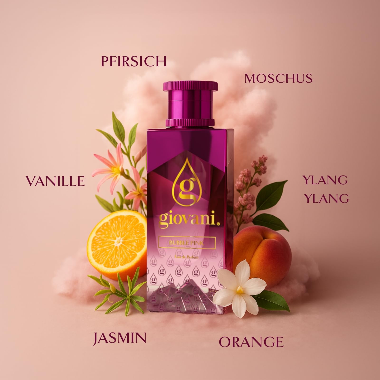 Giovani BUBBLE PINK Parfum 50 ml – Langanhaltendes Damen Eau de Parfum mit Pfirsich, Orange, Jasmin & Vanille – Süßer, blumig-fruchtiger & sinnlicher Premium-Duft