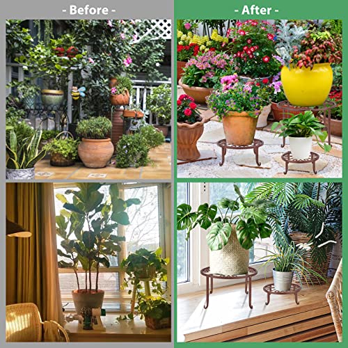 5 Pack Brown Metal Plant Stand For Outdoor Indoor Plants, Bronze Heavy Duty Flower Pot Stands For Multiple Plant, Rustproof Iron Round Plant Shelf For Planter, Potted Plant Holder For Garden Home #TOP3