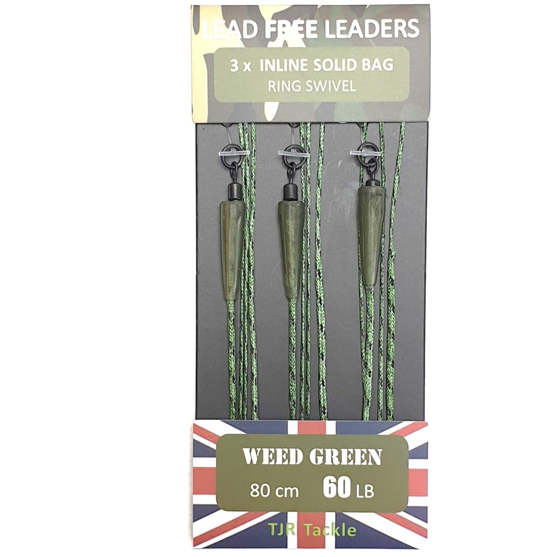 TJR Tackle Solid Bag Inline Leaders Lead Free Ring Swivels 60lb Test 3 per pack Carp Fishing Tackle (Silt Black)