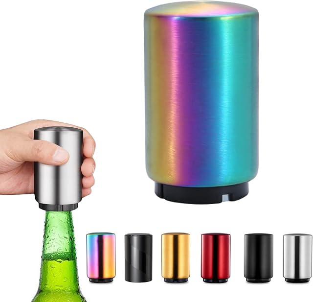 Magnetic Beer Bottle Opener,Stainless Steel Push Down Beer Bottle Opener, Beer Bottle Cap Opener with Magnet,Kitchen Gadgets for Men,Beer Gifts for Men Christmas Father's Day