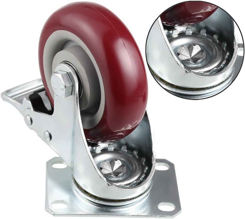 🛒 Crаzу Dеаlѕ COOCHEER 4’’ Swivel Caster Wheels 1200lbs with Top Plate & Bearing Heavy Duty On Red Polyurethane Wheels Set of 4 (2 Swivel Without Brake, 2 Swivel with Brakes)