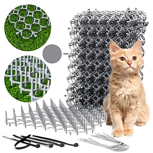 Cat Deterrent Scat Mat For Cats - 18 Pack Cat Spike Mat (Grey) 8.4 X 6.3 Inch With 1 Inch Spikes Is A Perfect Cat Repellent Indoor & Outdoor For All Seasons. Includes 6 Garden Staples & 10 Zip Ties #TOP2