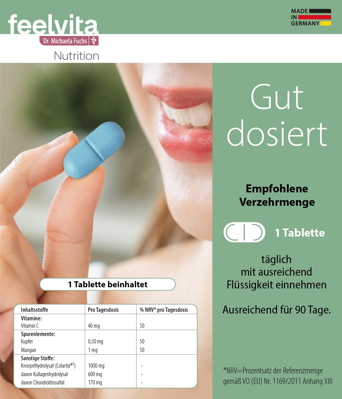 Genius Feelvita Nutrition Gelenk SuperFit Dual Tabletten - hochdosiert für normale Knochen, Knorpel und Bindegewebe sowie der normalen Kollagenbildung ohne Zusätze 90 Tabletten