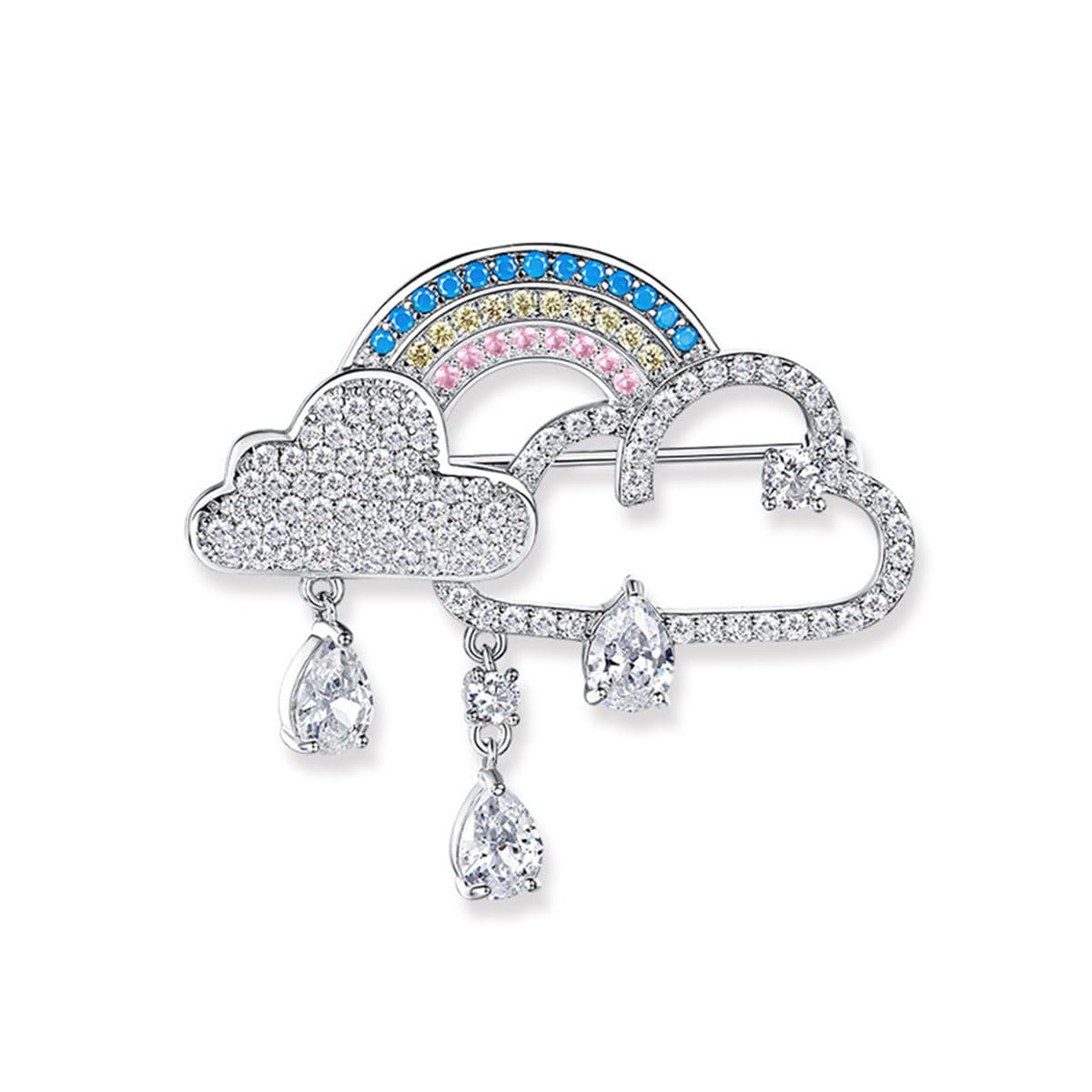 Squisito Pieno zircone Nuvola Arcobaleno Forma Spilla Argento Colore Pendente Spille per Donne Ragazze fine Gioielli in Rame Regali