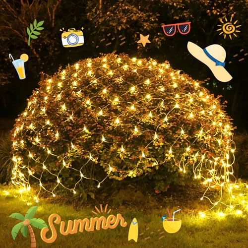 JMEXSUSS Net Lights Outdoor Mesh Lights, 200 LED 9.8ft x 6.6ft Gazebo Light Outdoor Waterproof, Plug in Net Light for Bushes Ceiling Hedge Garden Gazebo Decor Patio Umbrella (Warm White)