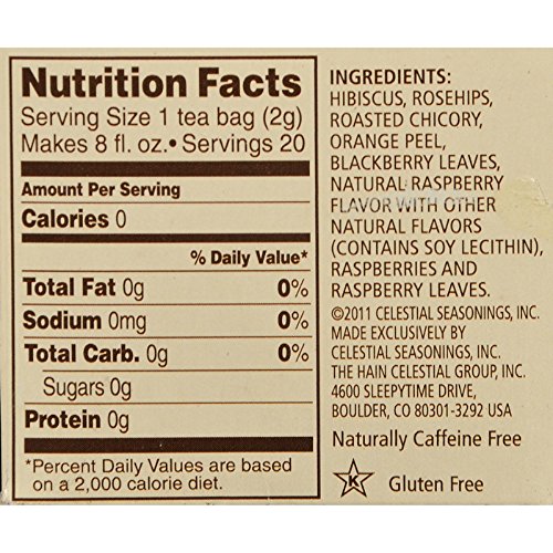 Celestial Seasonings Herbal Tea Caffeine Free Raspberry Zinger - 20 Tea Bags - Case of 6 - Thumbnail 2