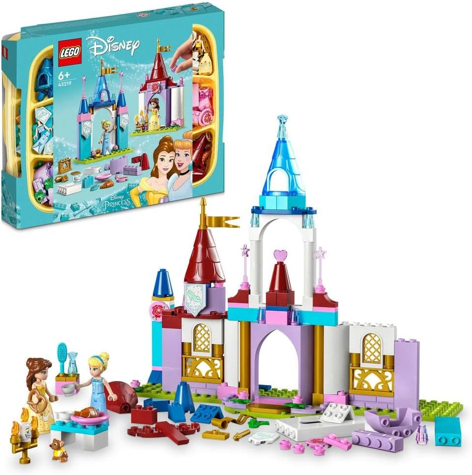 LEGO 43219 Disney Princess Creative Castles, Toy Castle Playset with Belle and Cinderella Mini-Dolls and Bricks Sorting Box, Travel Toys for Kids, Girls and Boys Aged 6+