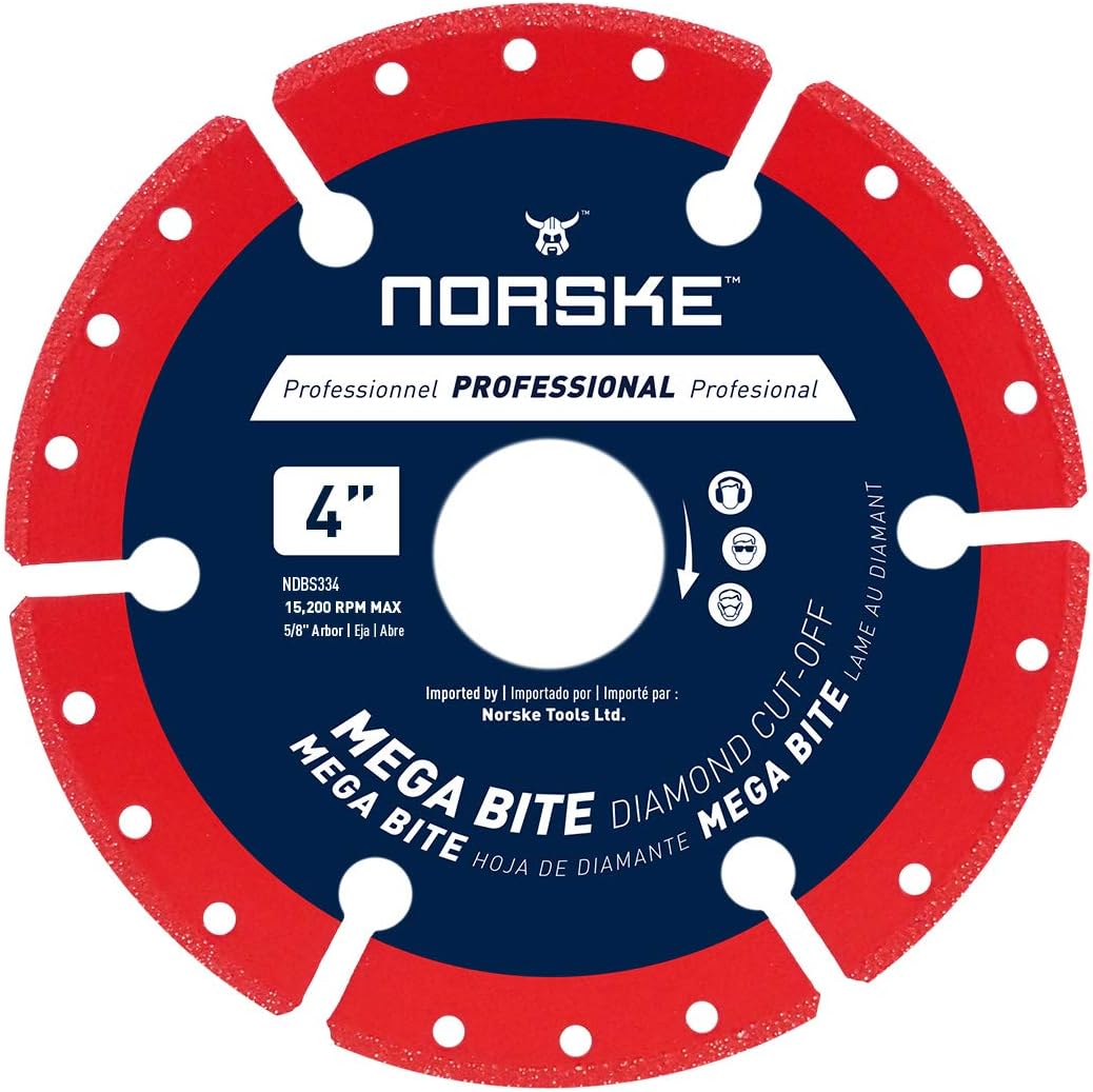 Norske Tools NDBS334 4 inch All Purpose Diamond Edge Vacuum Brazed Cutoff Wheel 5/8 inch Bore for Cutting in Wood, Tubular Metals, Non-Ferrous Metals, Masonry Products, Tiles and PVC