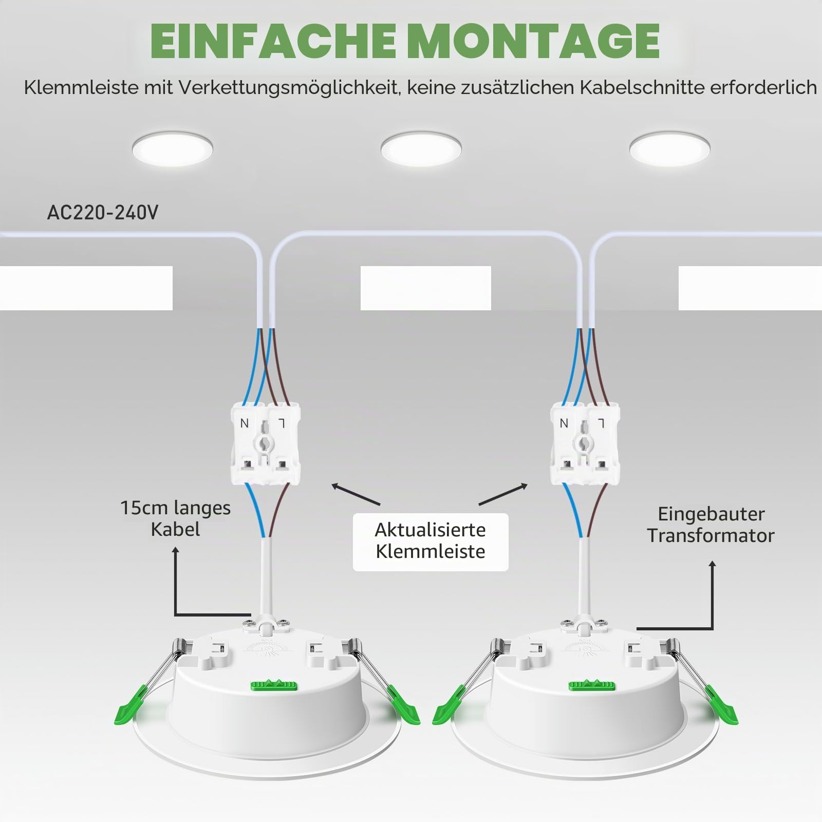 ALUSSO LED Einbaustrahler 230V Dimmbar 8W 850LM 3CCT IP44 6er Set