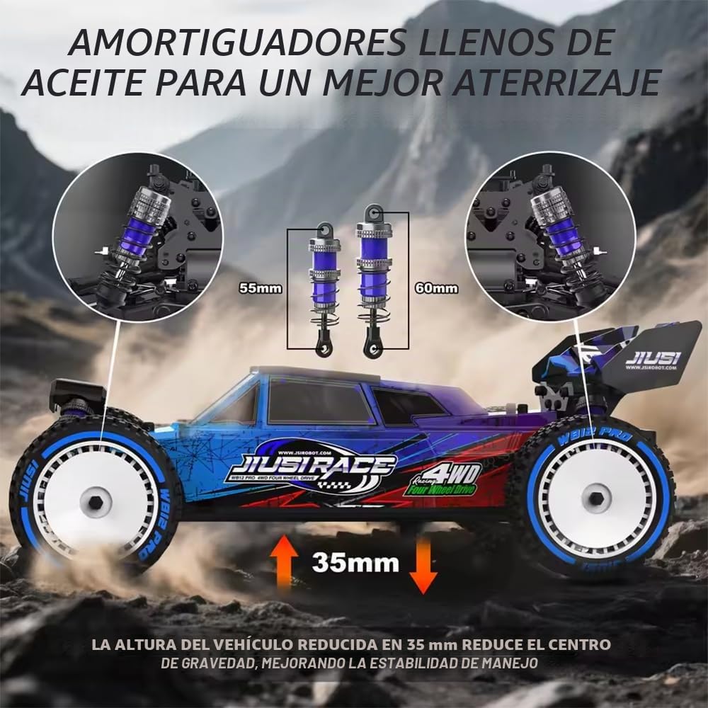 1/12 Coche teledirigido para adultos, velocidad máxima de 100 km/h, motor RC de alta velocidad sin escobillas 3S Coche de carreras de alto rendimiento Offroad Drift, 4WD Off Road Race Buggy, 3